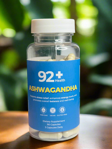 92+ Ashwaghanda Capsules aid in reducing stress, promoting relaxation, and enhancing cognitive function with a 100% plant-based formula. Achieve balance with every dose.