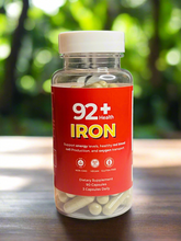 Load image into Gallery viewer, 92+Iron Support Capsules boost energy &amp; wellness with natural herbs like Blessed Thistle. Improve iron levels, combat fatigue, &amp; promote vitality. 90 capsules.
