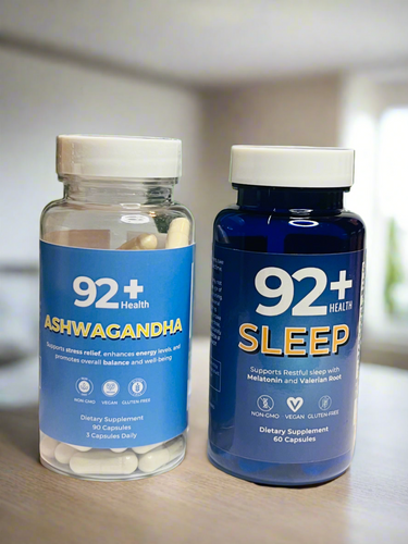 Discover the 92+ Calm & Restore Stress Relief Bundle to reduce stress and enhance relaxation. These plant-based supplements promote restful sleep and mental clarity.