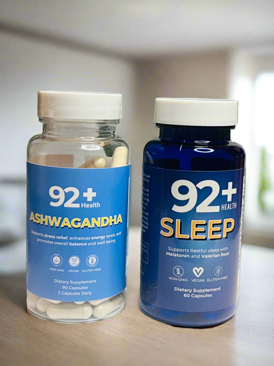 Discover the 92+ Calm & Restore Stress Relief Bundle to reduce stress and enhance relaxation. These plant-based supplements promote restful sleep and mental clarity.