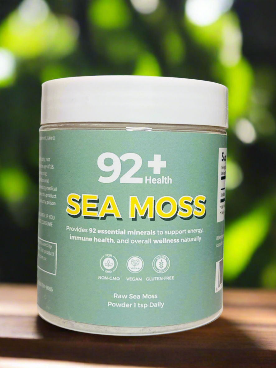 Sea Moss Powder by 92+ offers 92 essential vitamins and minerals for optimal health. Perfect for smoothies and recipes to support wellness and immune function.